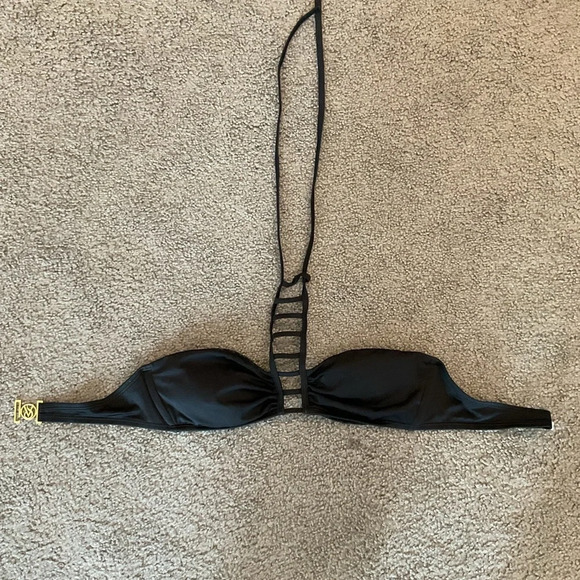 Victoria’s Secret Vintage Cutout Black Bikini Swimsuit Swim Top y2k sz L, Lk New - Picture 1 of 5